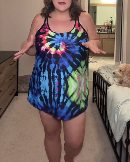 Tie-Dye Print Loose Fit Tankini