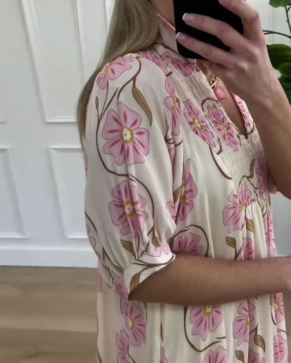 V-Neck Puff Sleeve Loose A-Line Dress