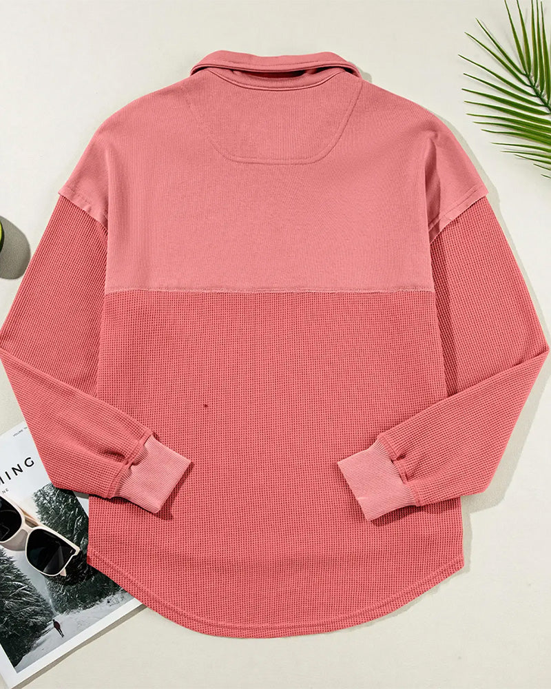 Half Zip Waffle Patchwork Sweatshirt