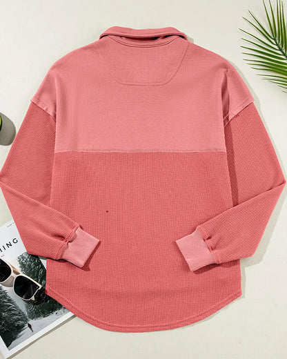 Half Zip Waffle Patchwork Sweatshirt