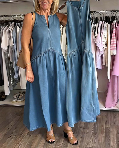 V-Neck Denim Sleeveless Dress