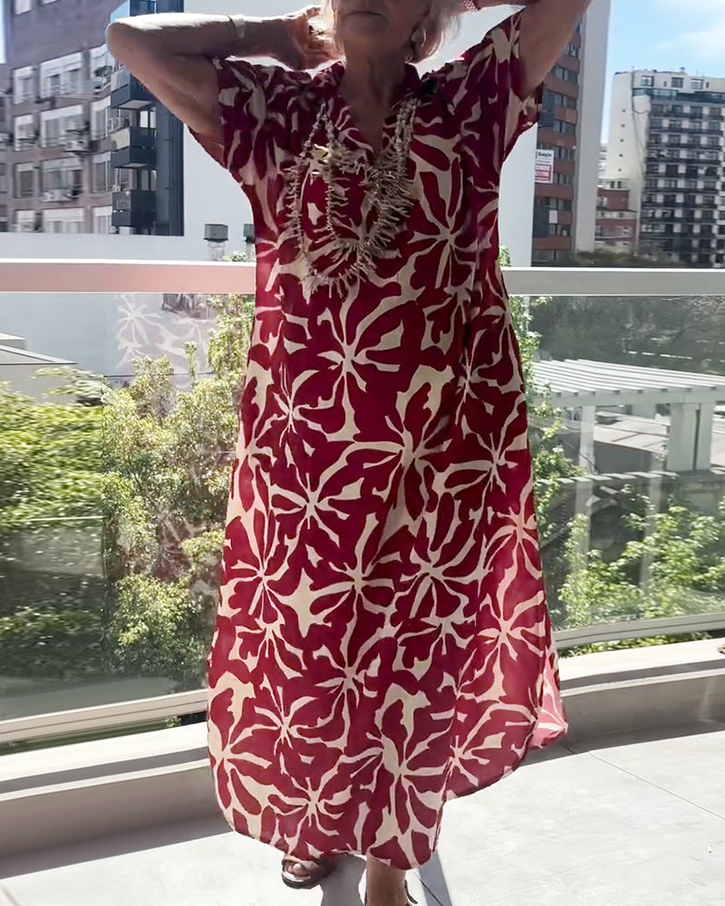 Stylish Short-Sleeved Printed Dress