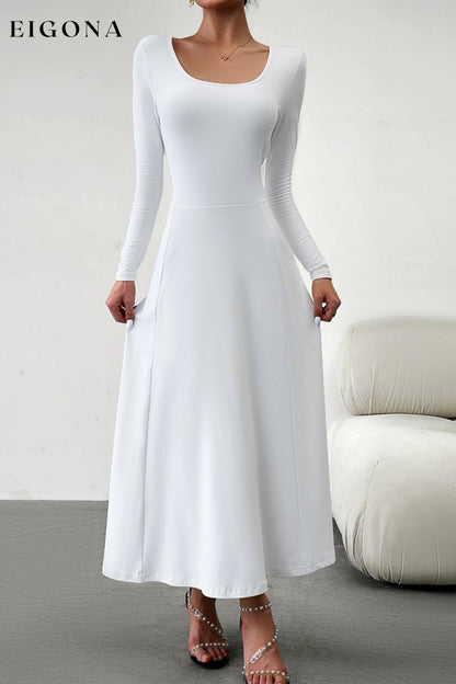 Scoop Neck Long Sleeve Lace-Up Maxi Dress White clothes dress dresses DY long dress maxi dress Ship From Overseas