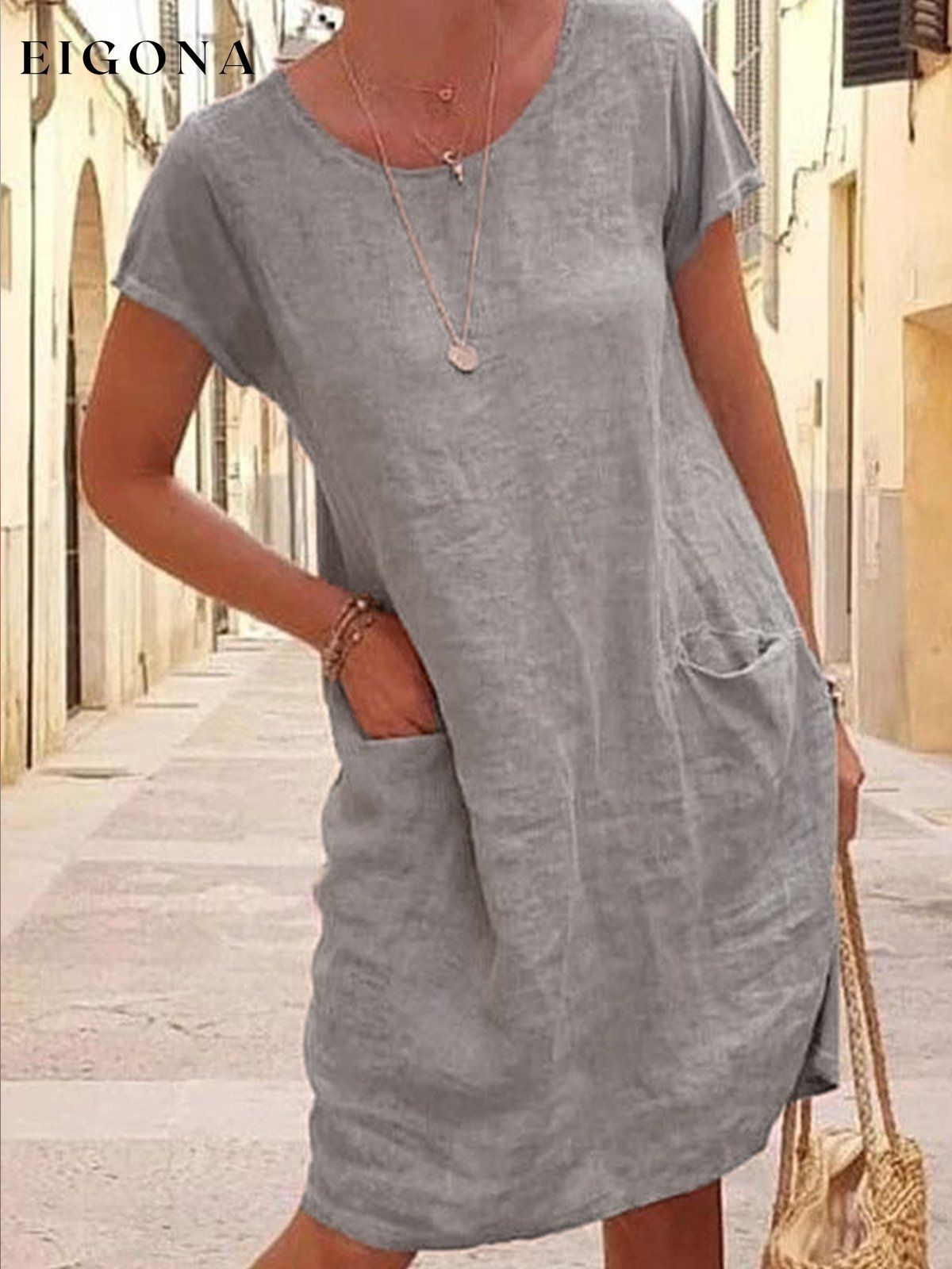 Women's Loose Round Neck Cotton Short Dress