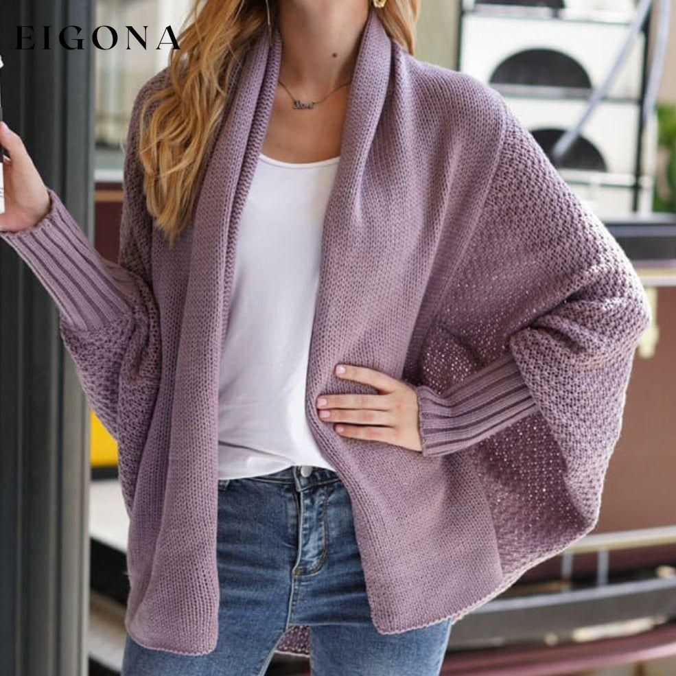 Double Take Sleeve Open Front Ribbed Trim Longline Cardigan cardigan cardigans clothes Double Take Ship From Overseas sweaters