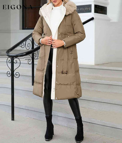 Longline Hooded Winter Coat with Pockets Camel Big coat clothes Coat Cute coats Grey Jacket H.Y.G@E Ship From Overseas Shipping Delay 09/29/2023 - 10/03/2023 Sweaters Winter coat