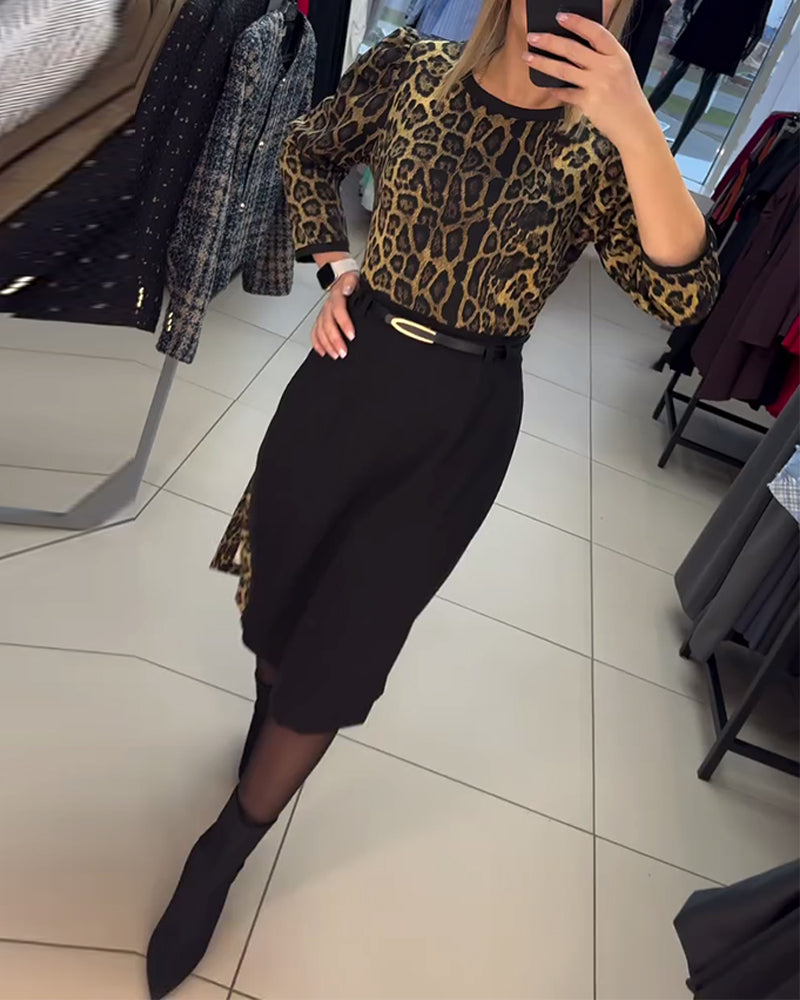 Puff Sleeve Leopard Print Slit Dress