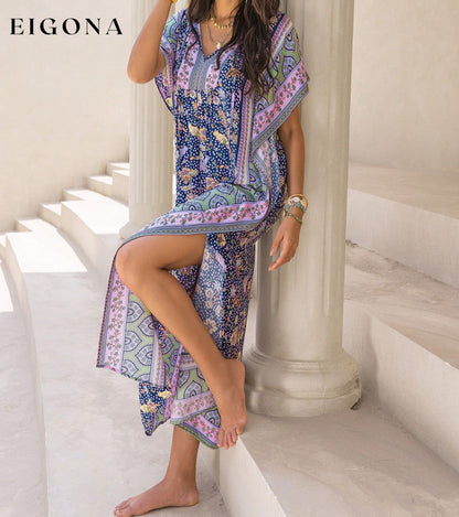 V-Neck Printed Slit Maxi Dress clothes H.R.Z Ship From Overseas Shipping Delay 09/29/2023 - 10/04/2023 trend