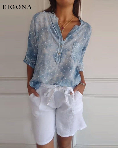 Star print button v-neck blouse blouses & shirts spring summer