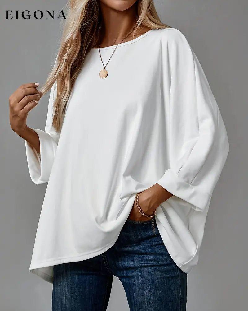 Solid color round neck nine-quarter sleeve loose top blouses & shirts cotton and linen spring summer