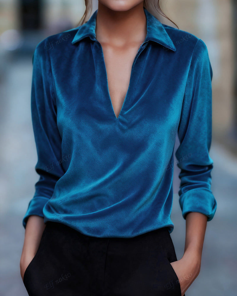 Polo Neck Deep V Velvet Top