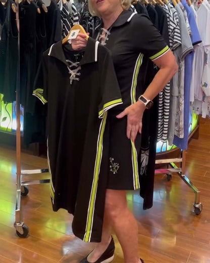 Abito a tubino con risvolto e cravatta a contrasto