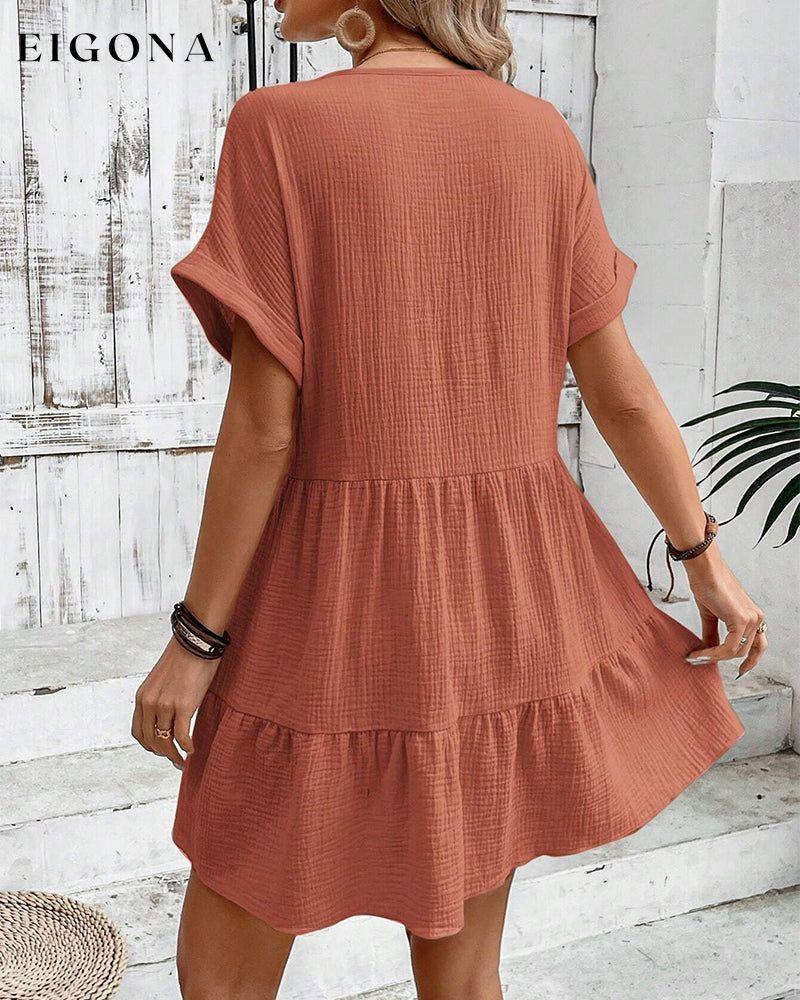 Short-sleeved patchwork V-neck solid color dress casual dresses summer