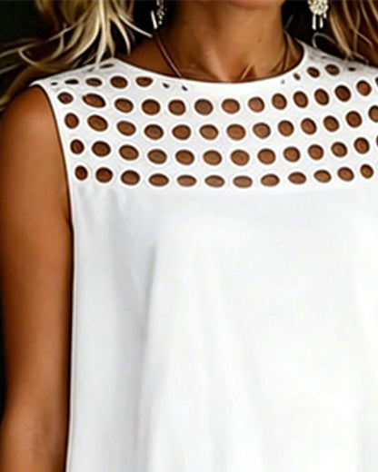 Hollow Out Asymmetrical Hem Sleeveless Blouse