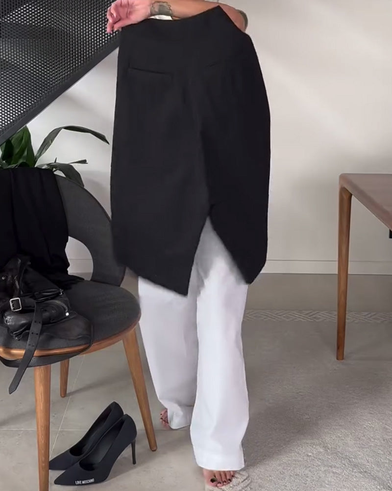 Calça casual assimétrica simples de cor sólida