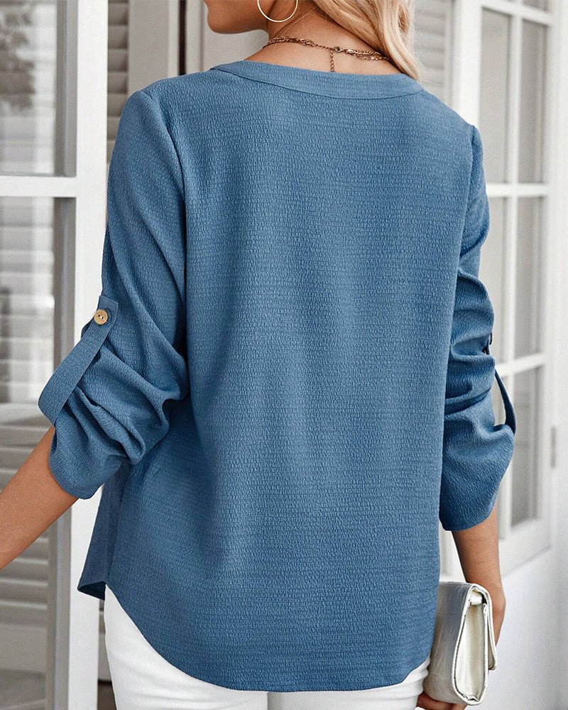 V-Neck Pullover Solid Color Blouse 2024 f/w blouses & shirts mm-tops spring