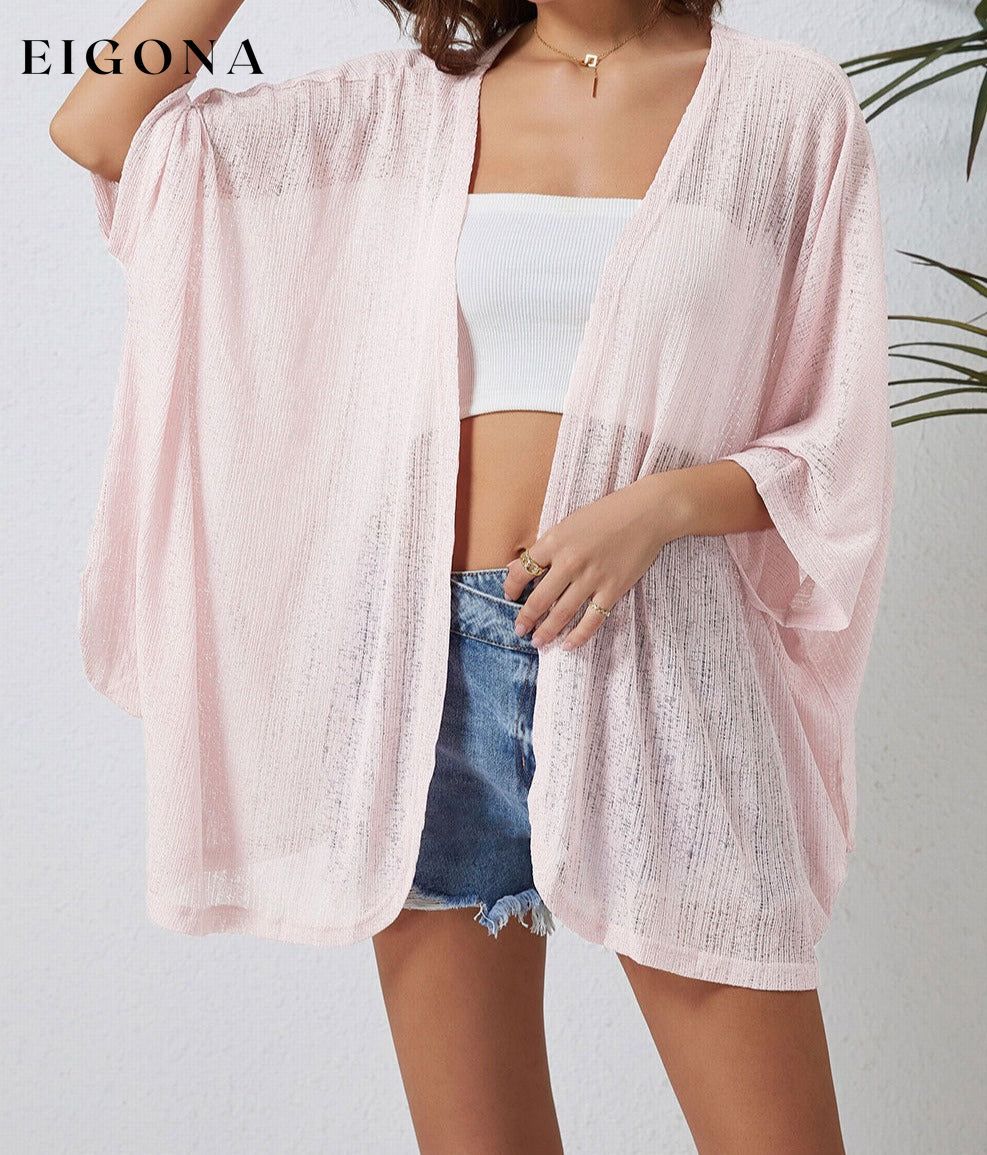 Double Take Open Front Three-Quarter Sleeve Cardigan cardigan cardigans clothes Double Take Ship From Overseas top