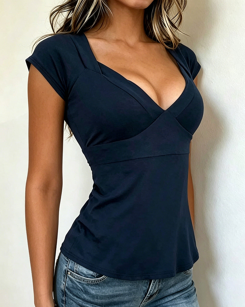 V-Neck Slim Fit Solid Color T-Shirt