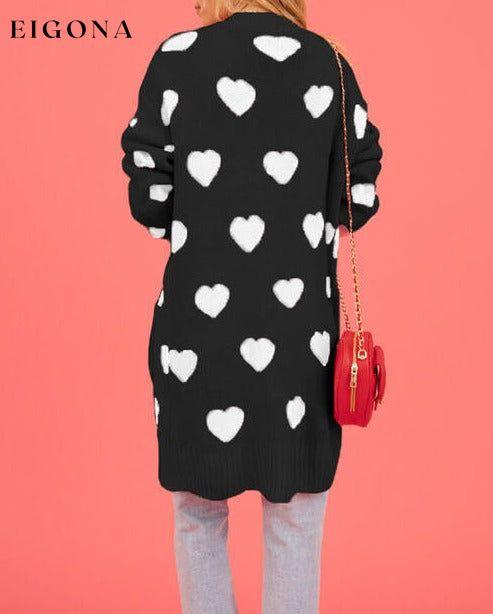 Heart Graphic Open Front Cardigan with Pockets Sweater cardigan cardigans clothes SF Knit Ship From Overseas Sweater sweaters