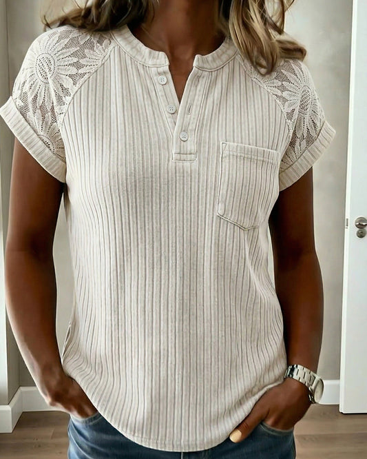 Ribbed Solid Color Short-Sleeved Top blouses & shirts spring summer