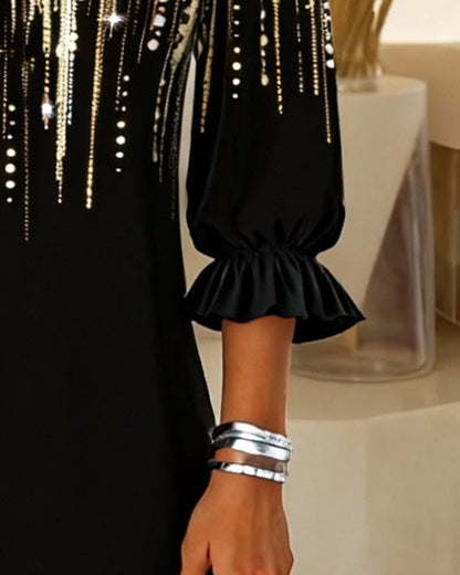 Long-Sleeved V-Neck Printed Top