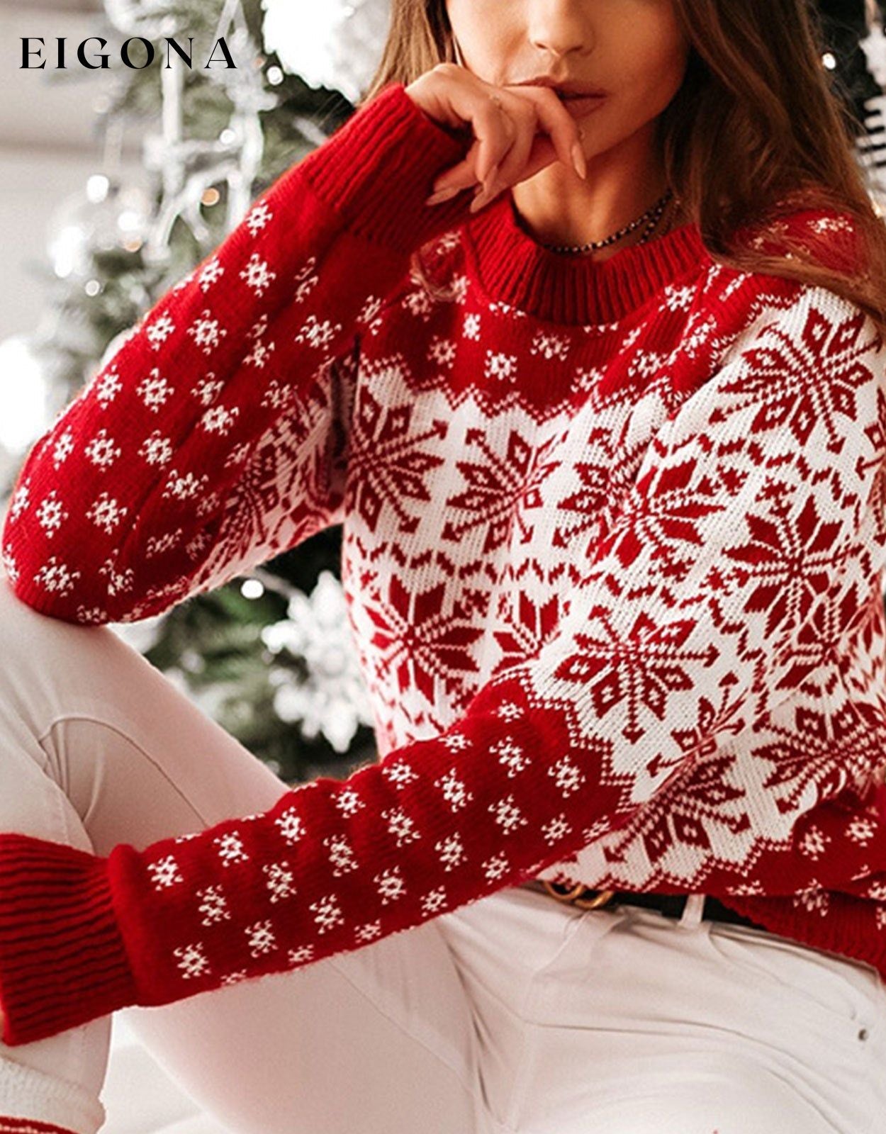 Snowflake Round Neck Sweater Christmas christmas sweater clothes Ship From Overseas Shipping Delay 09/29/2023 - 10/04/2023 Y@Y@D@Y