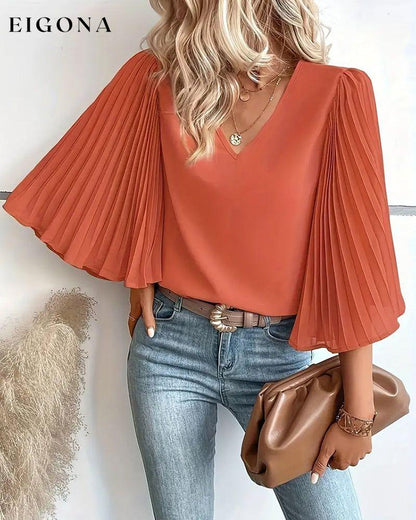 Fashionable solid color V-neck butterfly sleeves blouse blouses & shirts spring summer