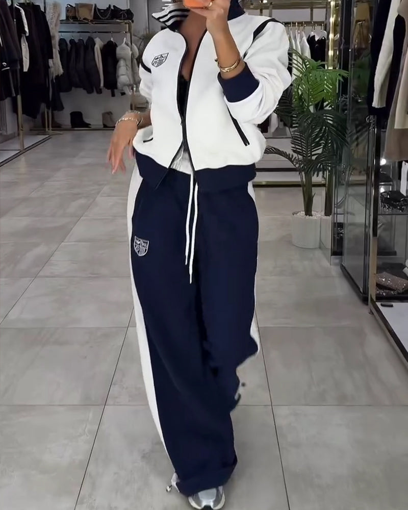 Color-Blocked Sportswear Two-Piece Set