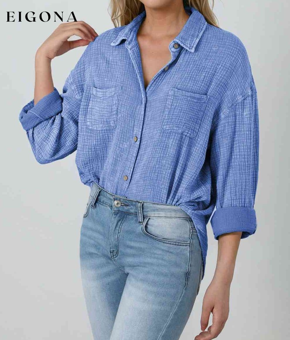 Textured Button Down Shirt button down shirt clothes Ship From Overseas shirt SYNZ top