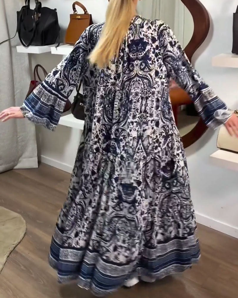 Retro Floral Print Maxi Dress