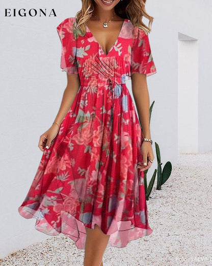 Women's lace pleated floral dress casual dresses summer