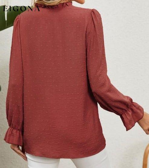 Button Up Flounce Sleeve V-Neck Shirt clothes long sleeve shirt long sleeve shirts long sleeve top long sleeve tops Manny Ship From Overseas shirt shirts top tops