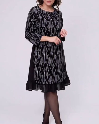 Elegant three-quarter sleeves printed dress 2024 f/w casual dresses spring