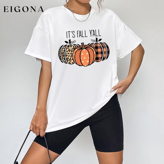 IT'S FALL Y'ALL Graphic T-Shirt White clothes E@M@E Ship From Overseas Shipping Delay 09/29/2023 - 10/01/2023 trend