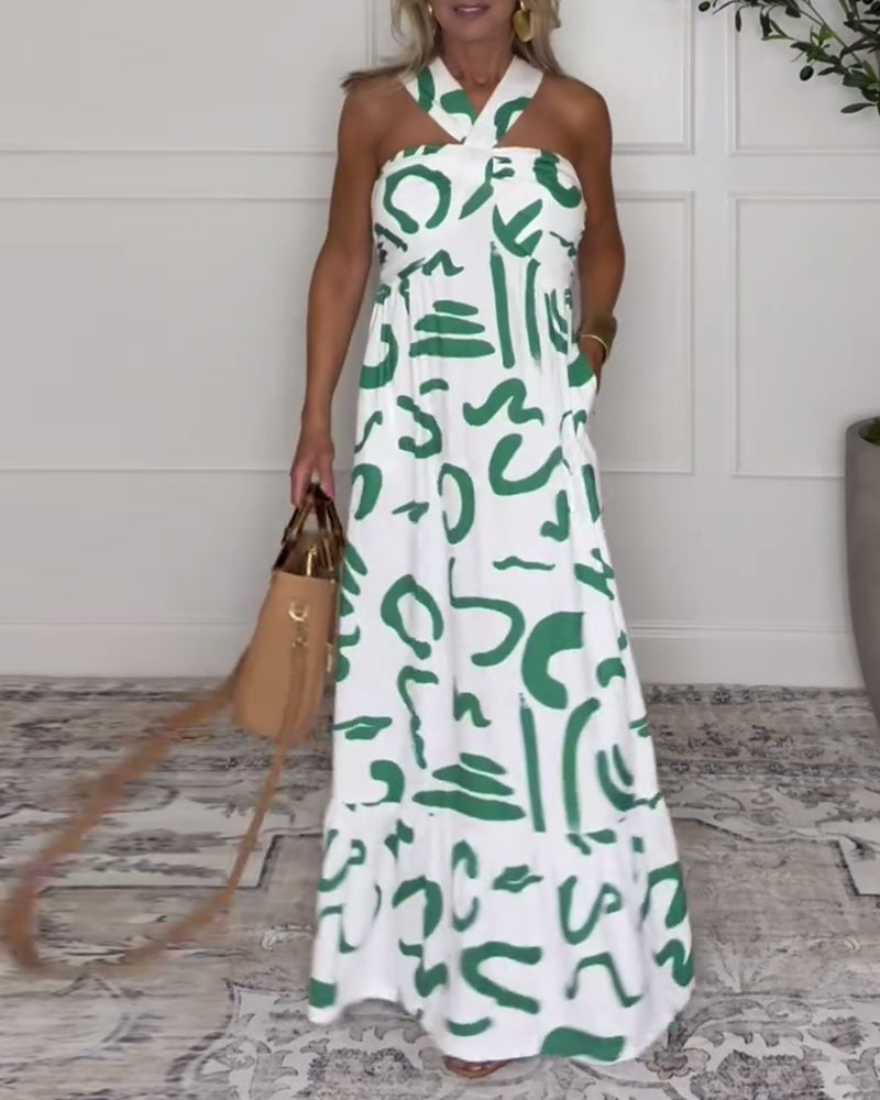 Abito sexy stampato con scollo all'americana e schiena scoperta