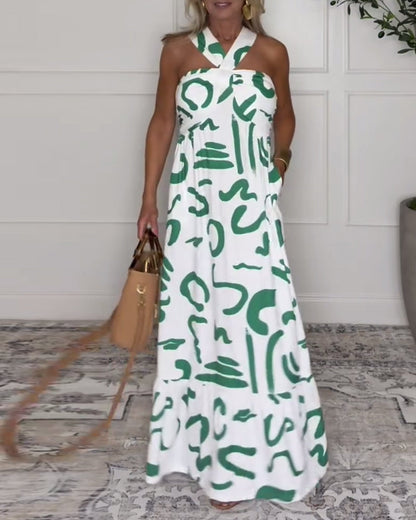 Abito sexy stampato con scollo all'americana e schiena scoperta