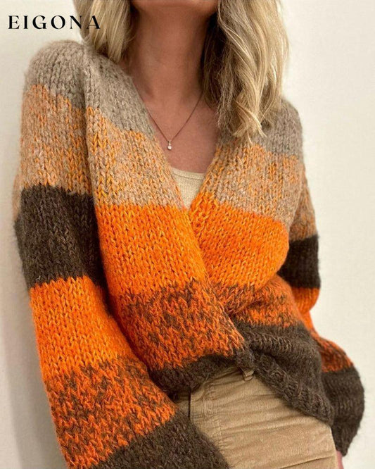 Color Block Loose Cardigan Orange 2023 f/w 23BF clothes discount Sweaters sweaters & cardigans Tops/Blouses