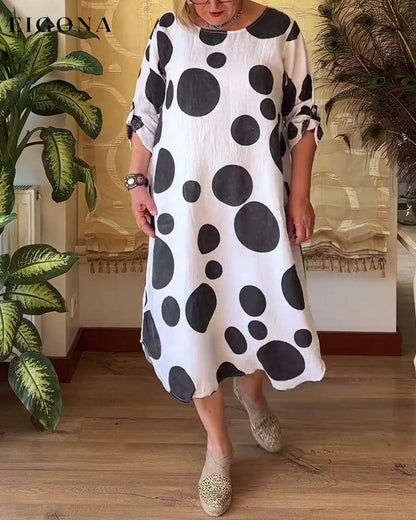 Big polka dot print round neck loose casual dress casual dresses spring summer