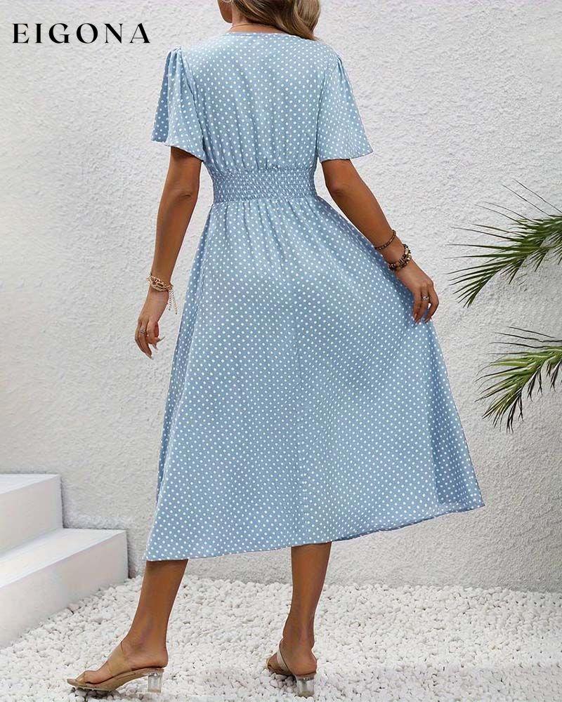 Elegant polka dot print butterfly sleeve waist dress casual dresses spring summer