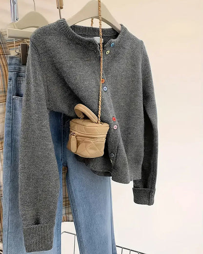 Casual Solid Color Long-Sleeved Cardigan