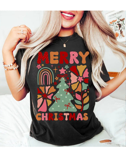 Casual Christmas style printed crew neck T-shirt 2024 f/w christmas spring summer t-shirts