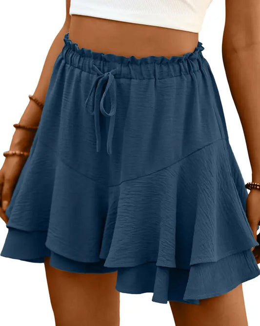 Double Layer Ruffle Drawstring Shorts