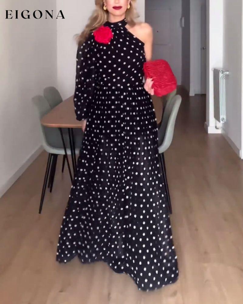 Elegant one-shoulder long dress with polka dot print casual dresses party dresses spring summer