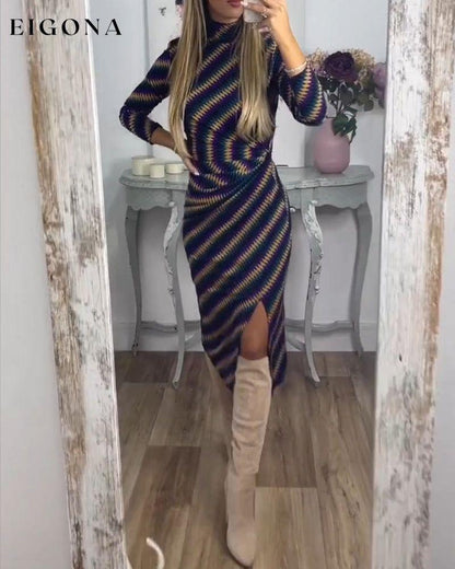 Fashionable Striped High Neck Dress 2022 f/w 23BF casual dresses Clothes Dresses