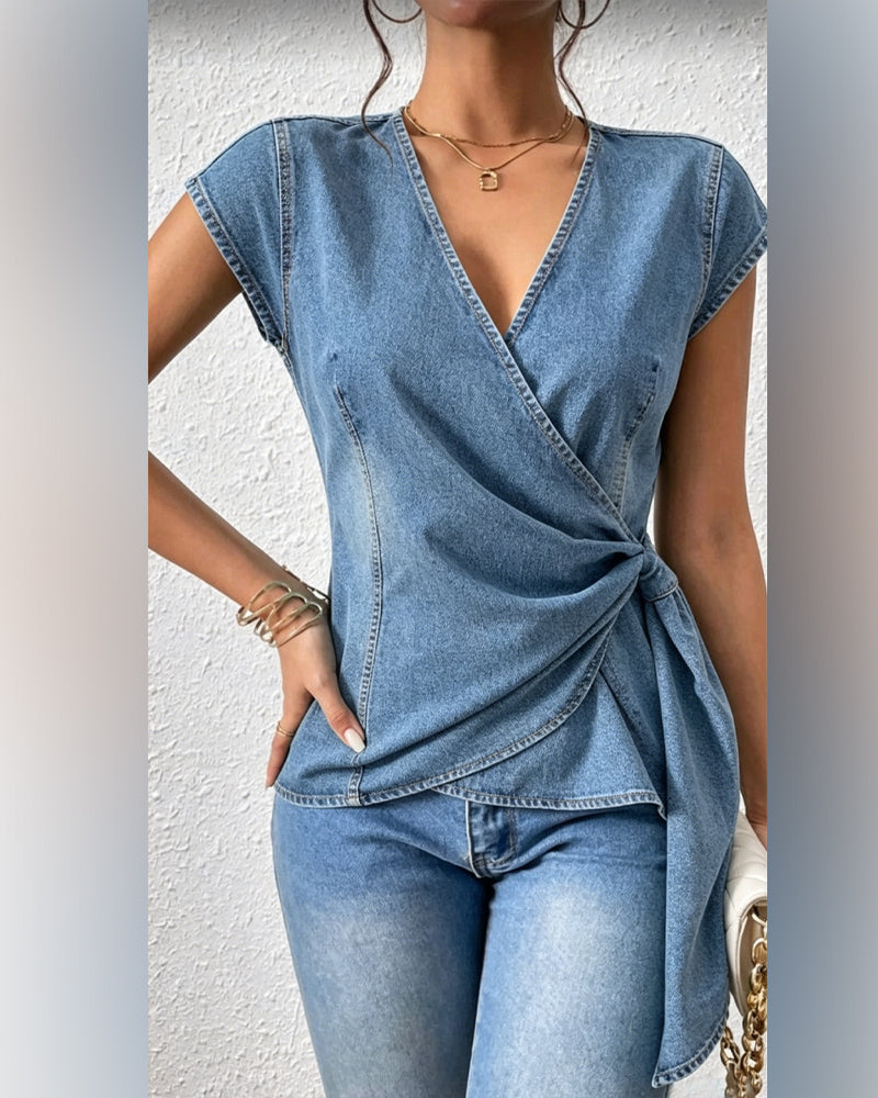 V-Neck Twist Knot Design Blouse