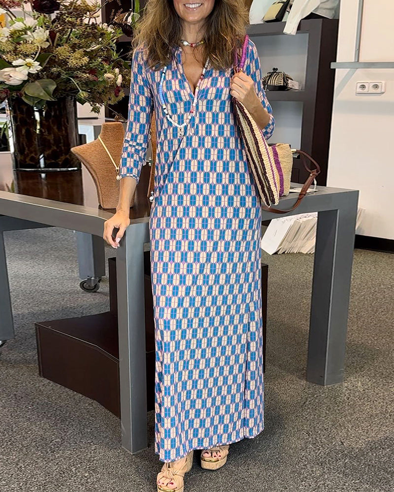 Casual printed V-neck slit dress 2024 f/w casual dresses spring