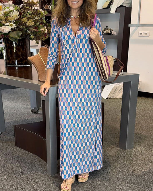 Casual printed V-neck slit dress 2024 f/w casual dresses spring