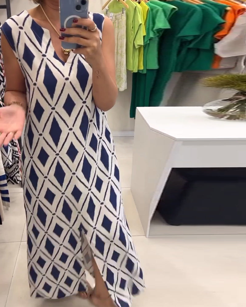 Abito senza maniche con spacco a rombi