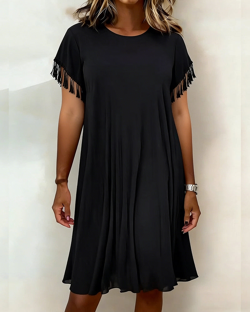 Solid Color Tassel Draped Dress