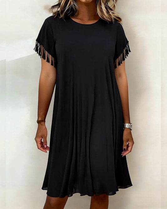 Solid Color Tassel Draped Dress